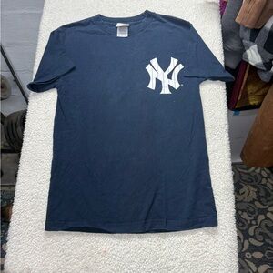 New York Yankees JETER #2 Majestic Navy Short Sleeve Tee White NY Logo small